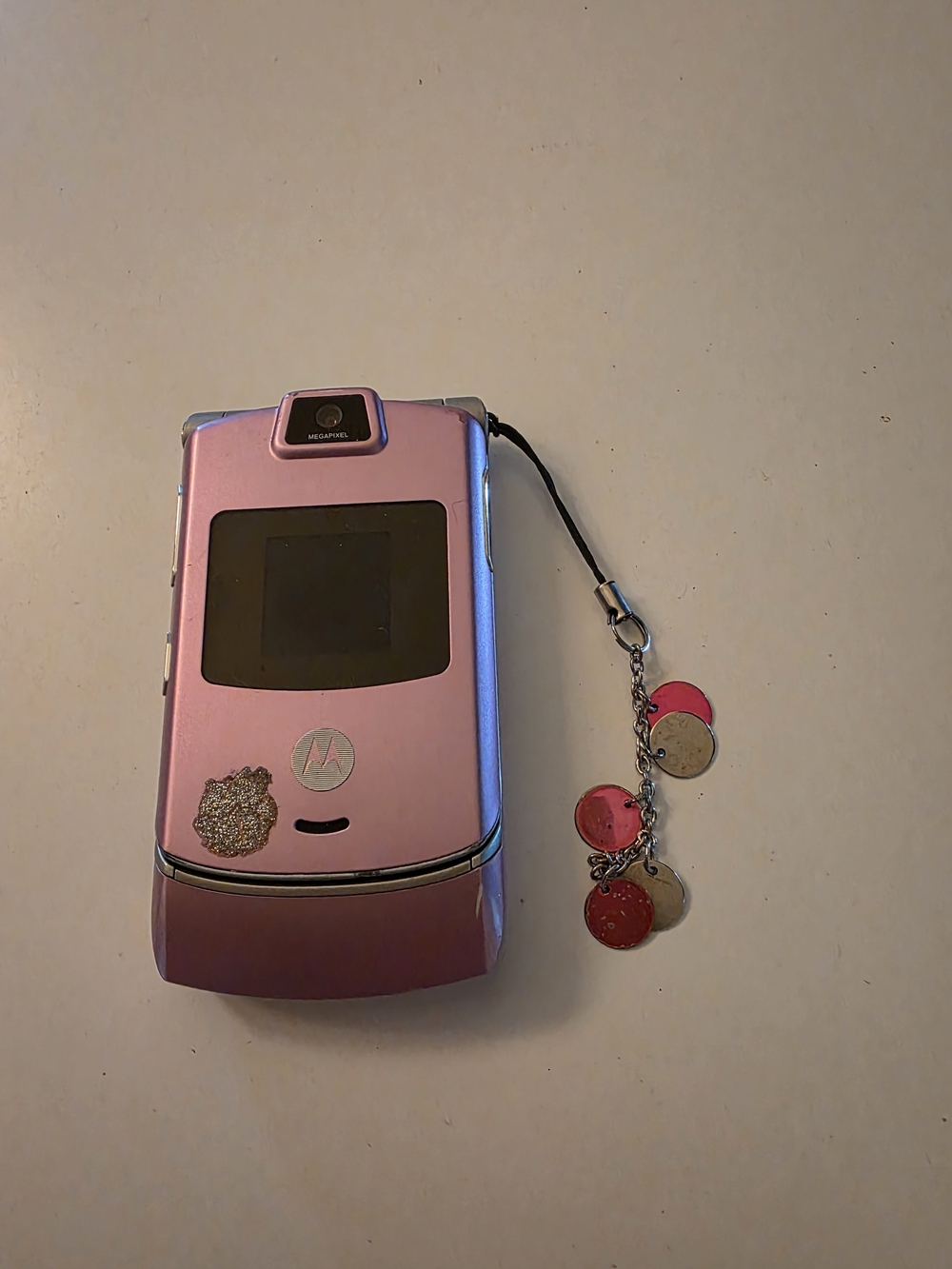 Motorola Pink Flip Phone with Charm